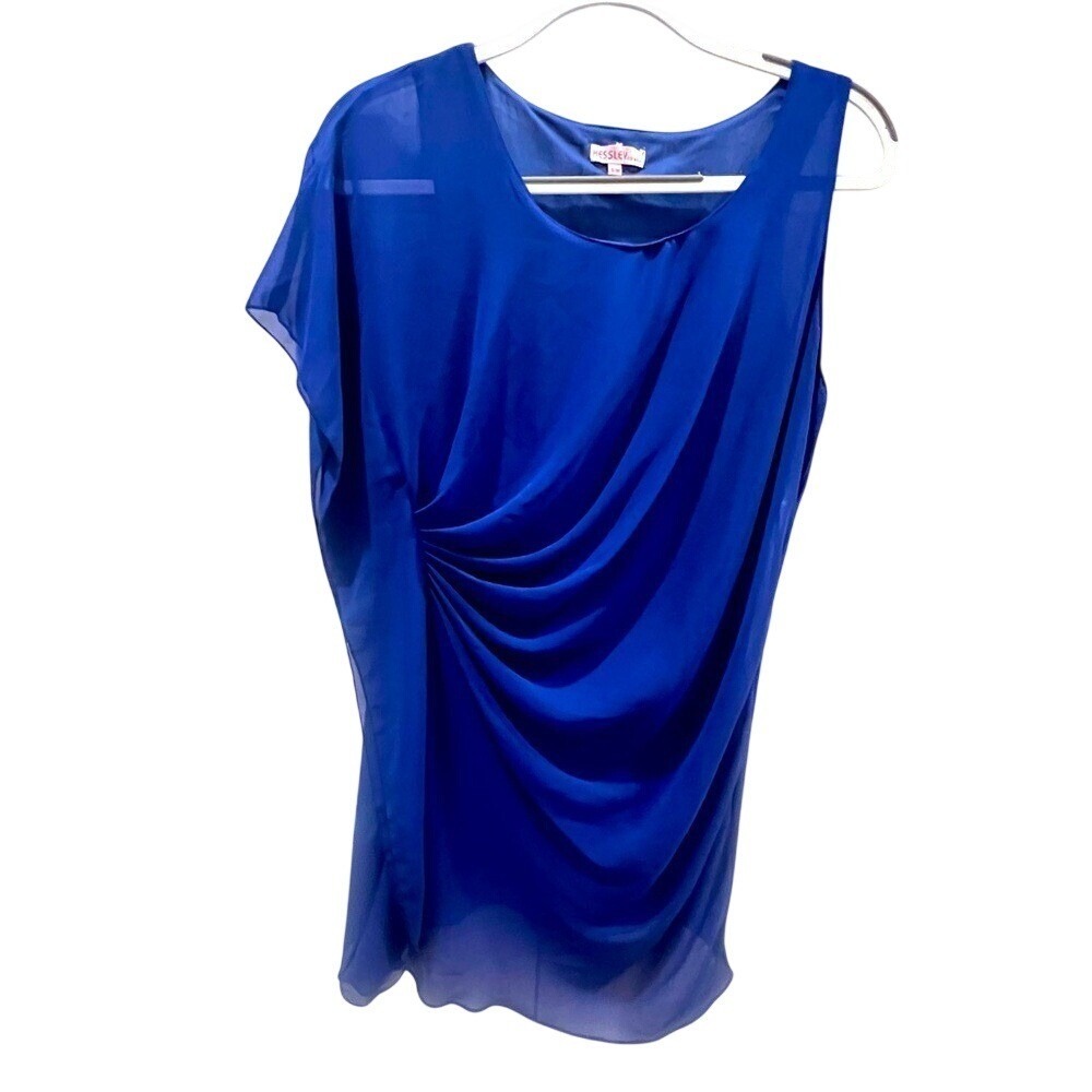 Kessley Women‎ S/M Royal Blue Asymmetrical Drape Ruched Chiffon Mini Dress USA